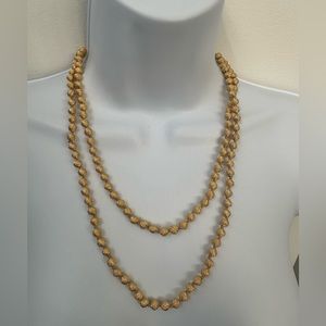 Gold Tone Hand Tied Strand Metal Bead Necklace 42”